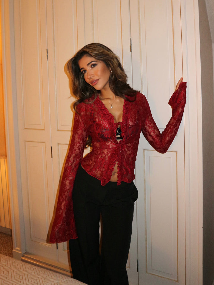 Trim lace top - dark red