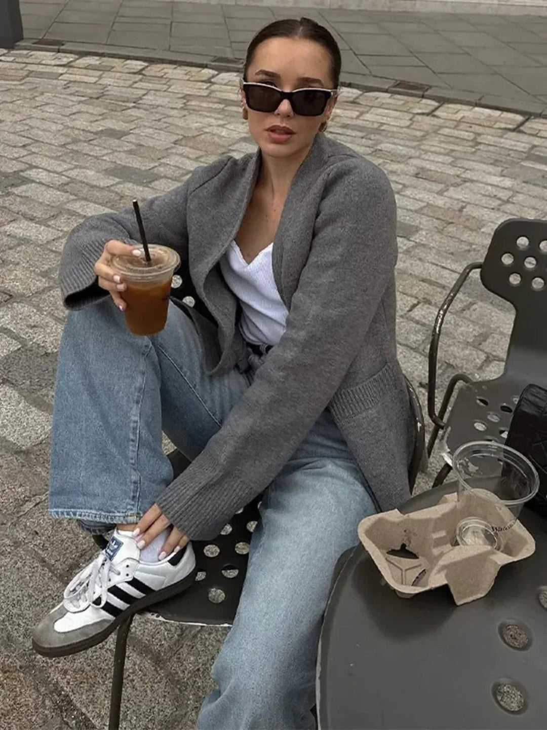 All-match V-neck Long-sleeved Knitted Cardigan