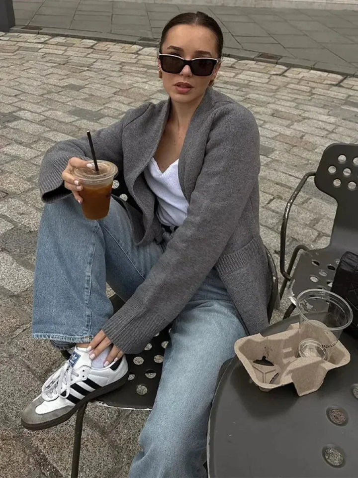 All-match V-neck Long-sleeved Knitted Cardigan