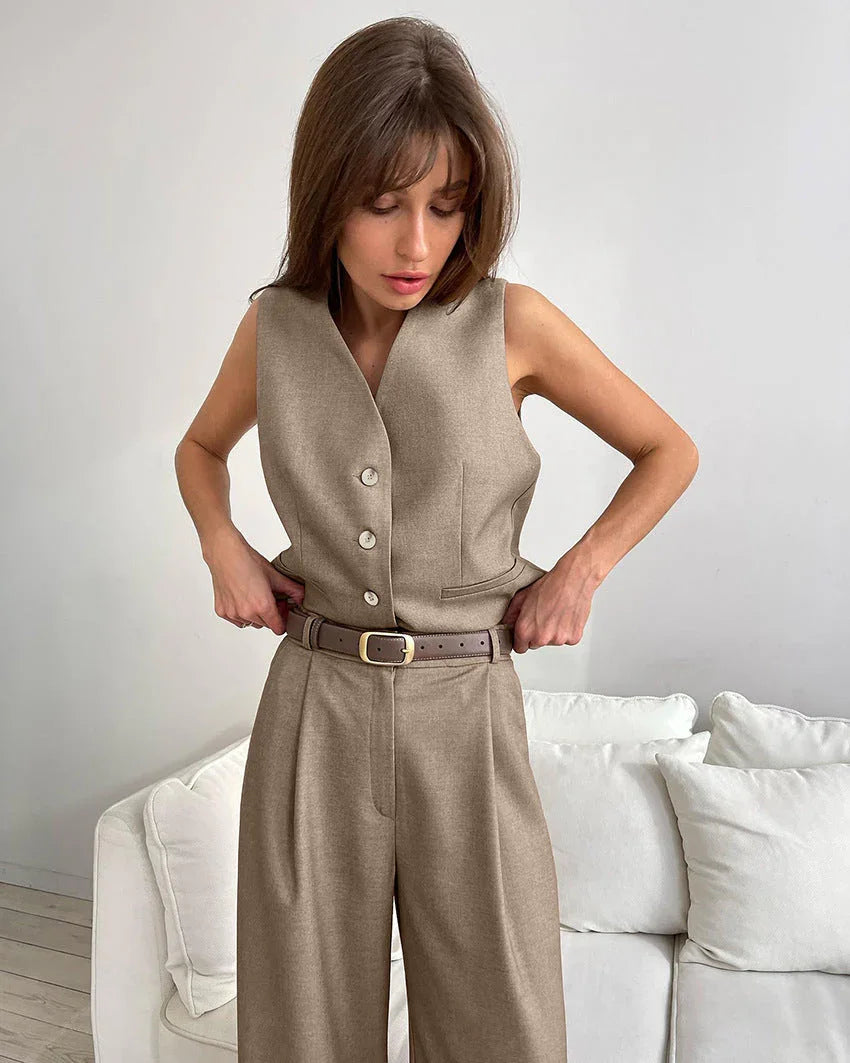 Casual Style Vest & Pants Matching Suit