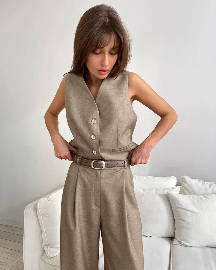 Casual Style Vest & Pants Matching Suit