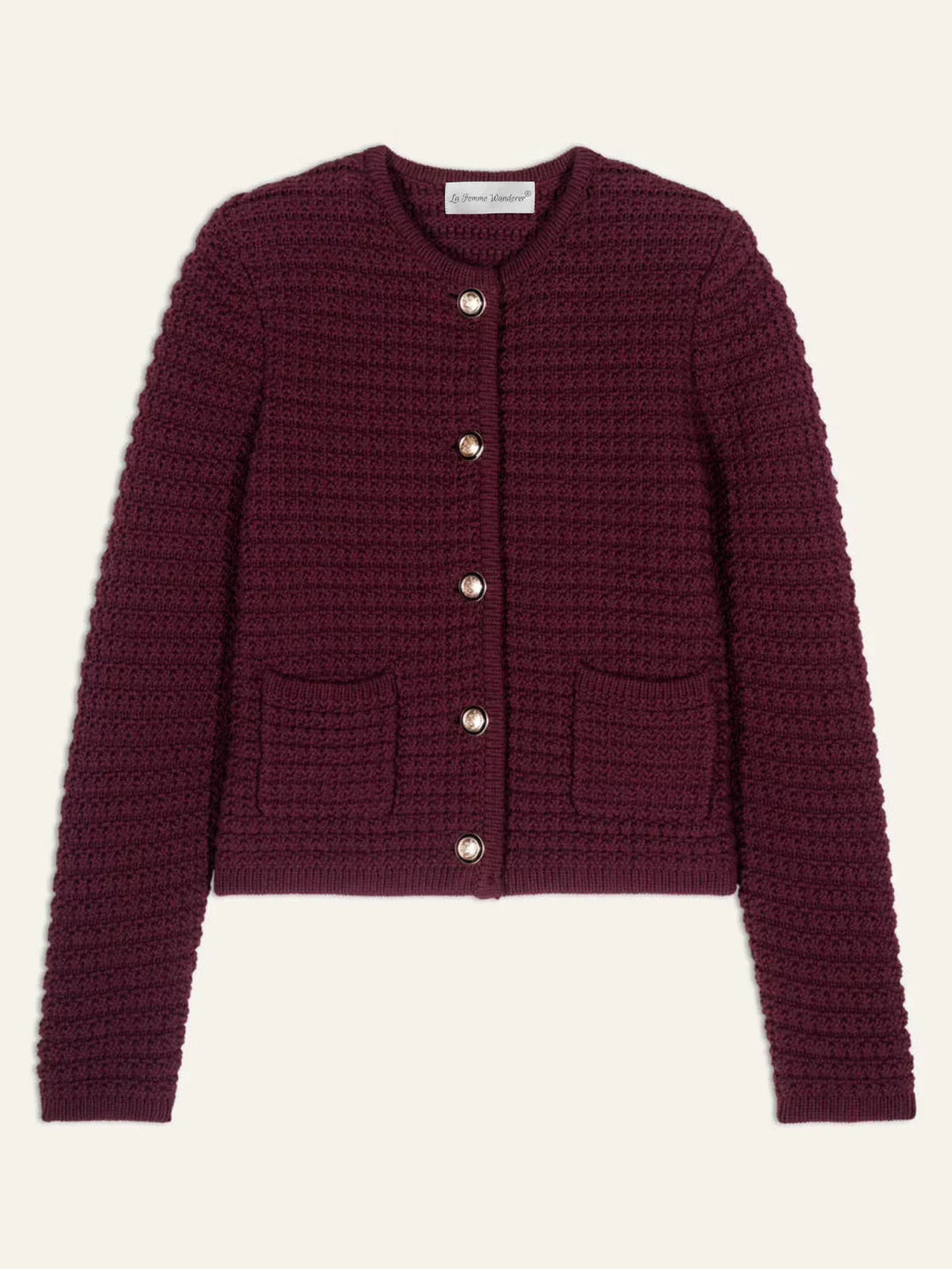 Knitted Burgundy Long-Sleeved Cardigan