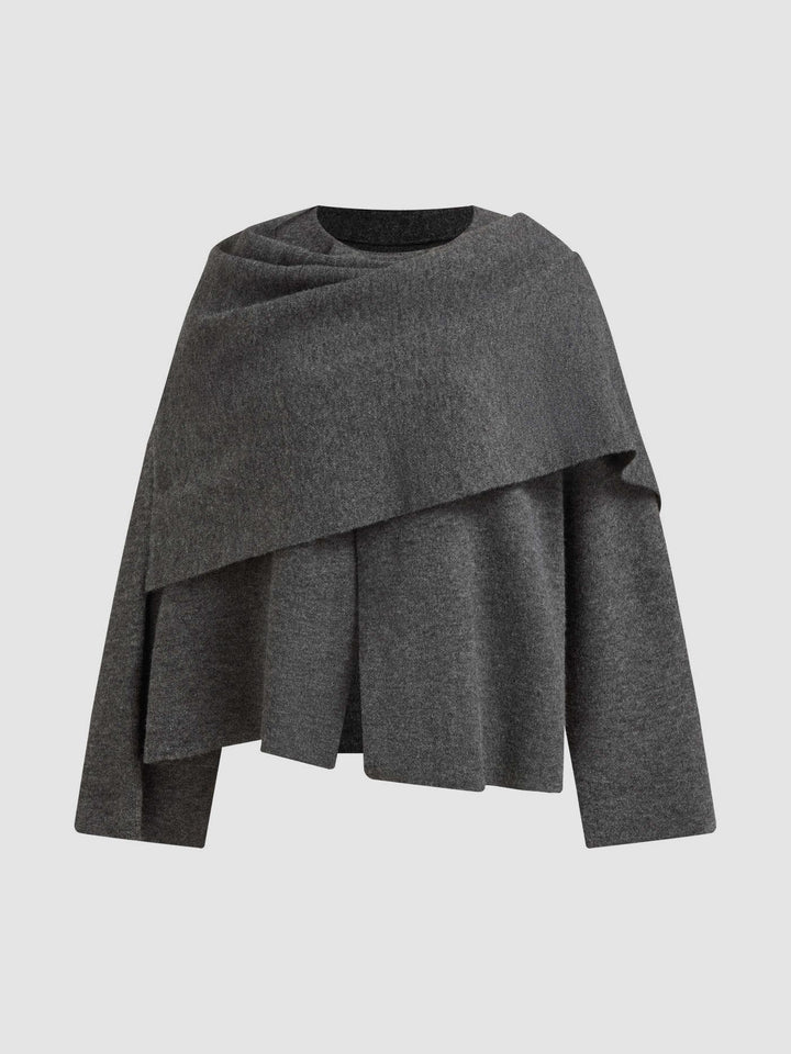 Knit Asymmetrical Neck Split Cardigan