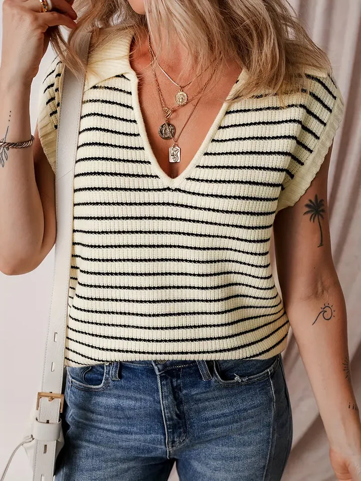 V-neck Basic Knitted Short Sleeve Casual All-matching Top