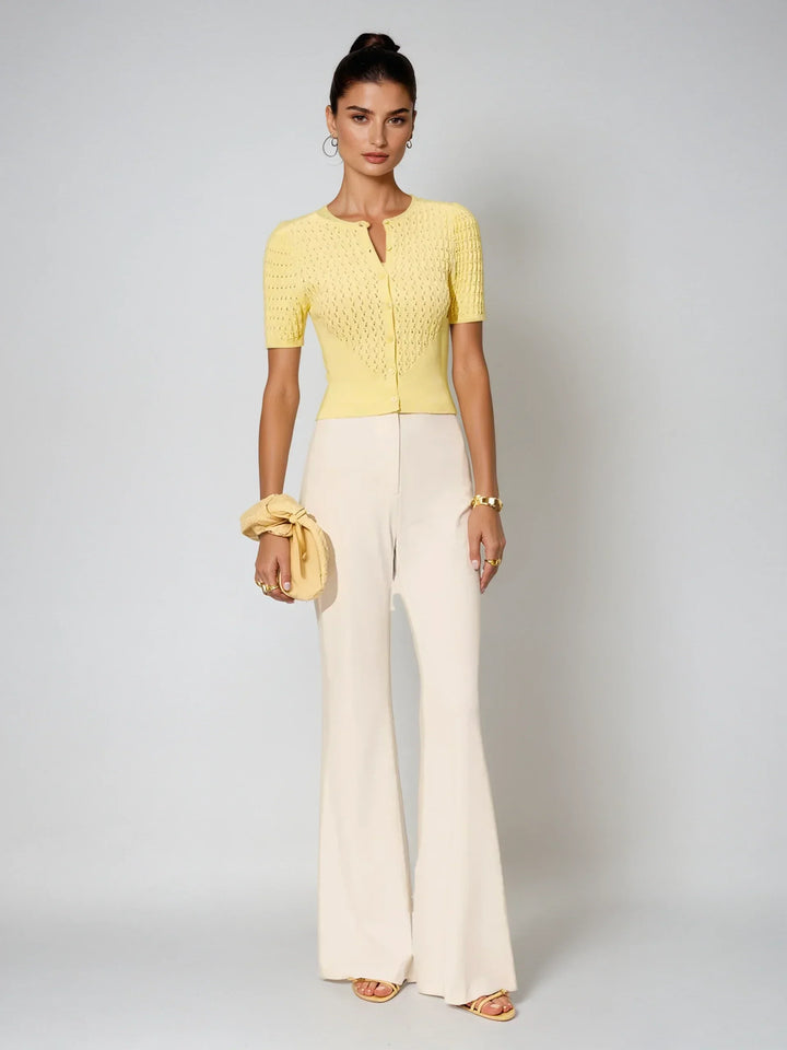 Sweet Lemon Hollow Knit Buttoned Top