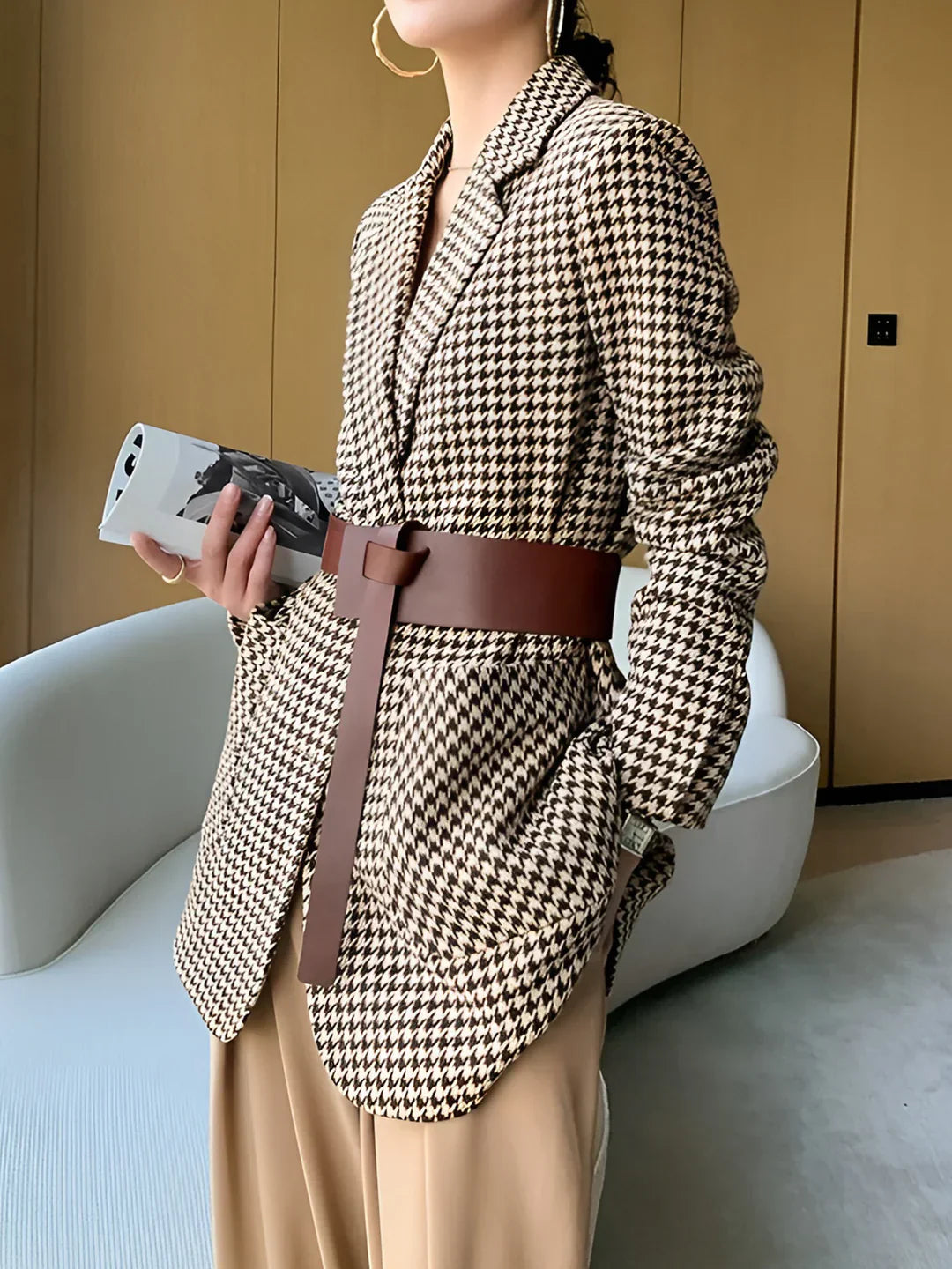 Belford Belted Houndstooth Blazer