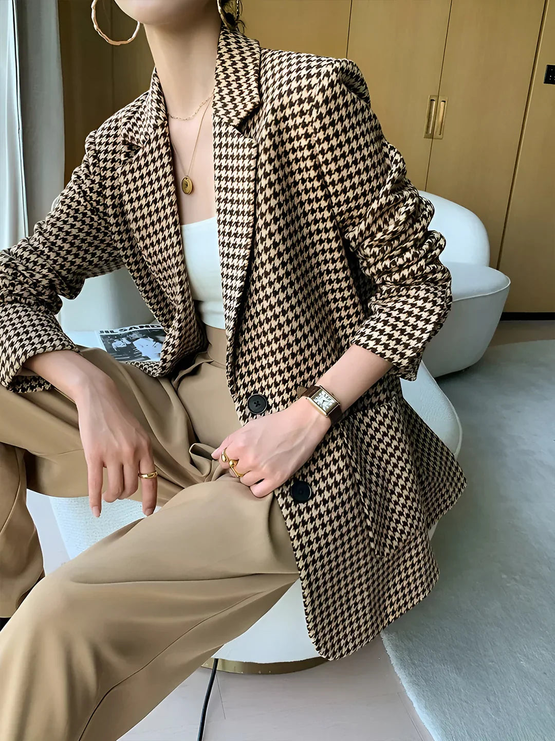 Belford Belted Houndstooth Blazer