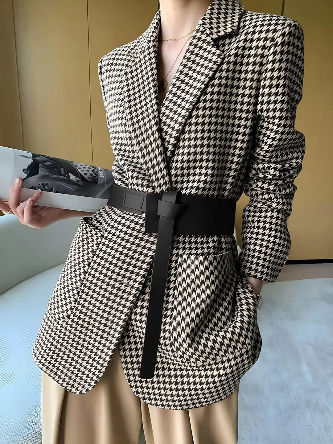 Belford Belted Houndstooth Blazer