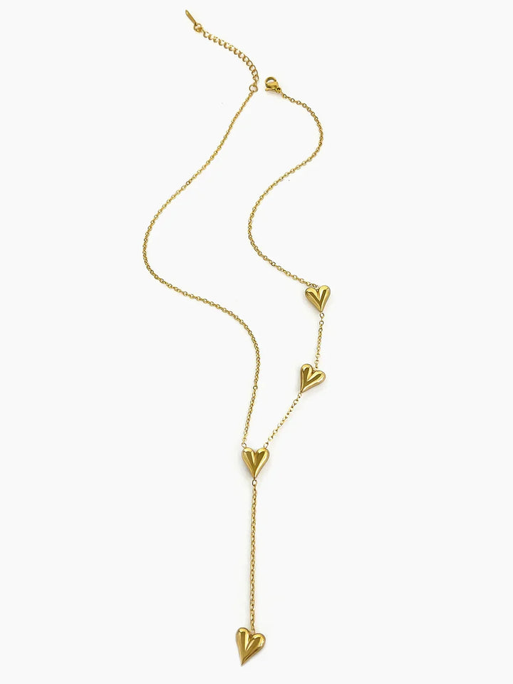 Simple Golden Heart Tassel Titanium Necklace