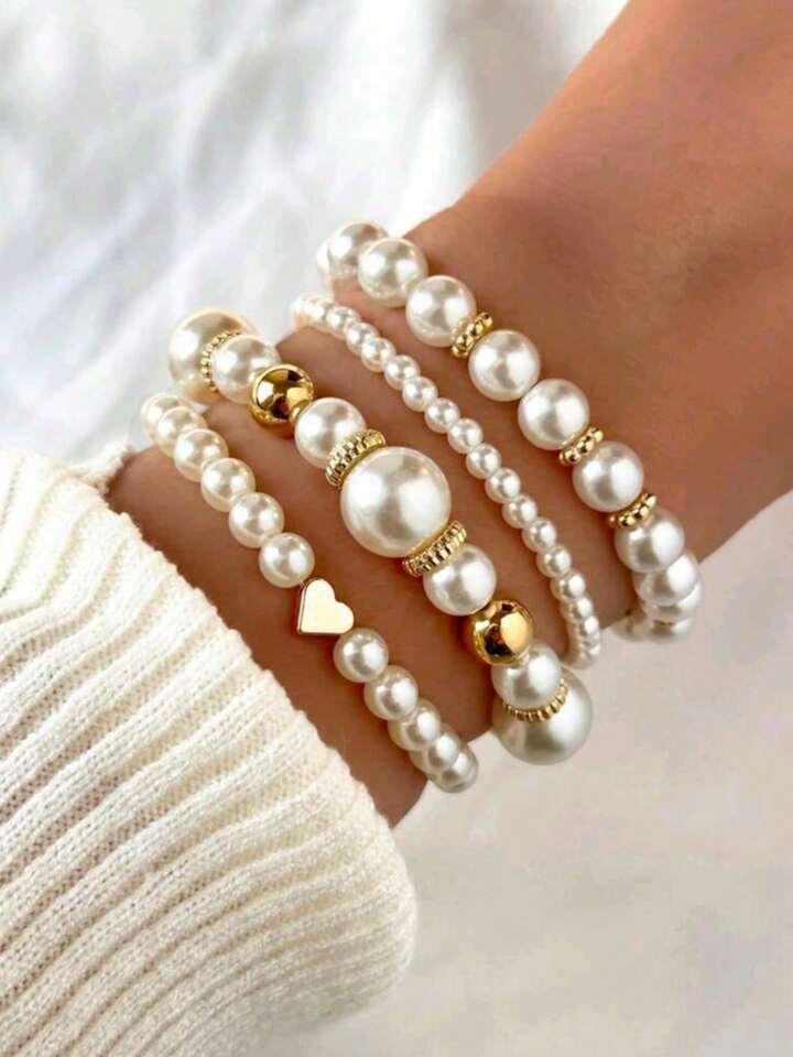 All-match Faux Pearl 4-piece Bracelet
