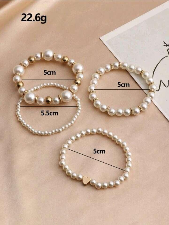 All-match Faux Pearl 4-piece Bracelet