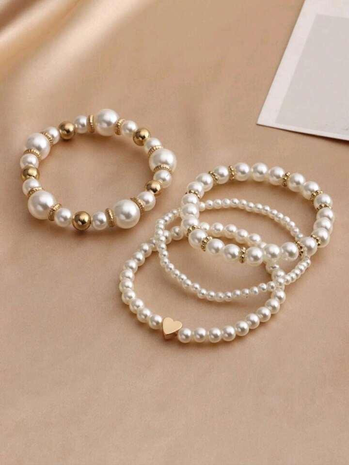 All-match Faux Pearl 4-piece Bracelet