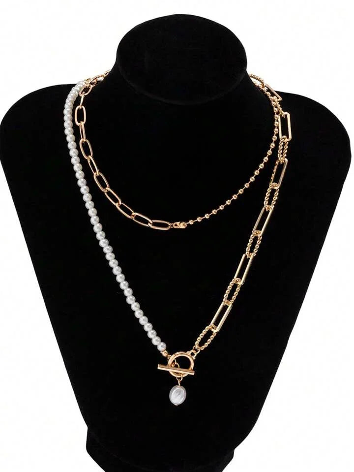 Golden Links & Pearls Statement Set