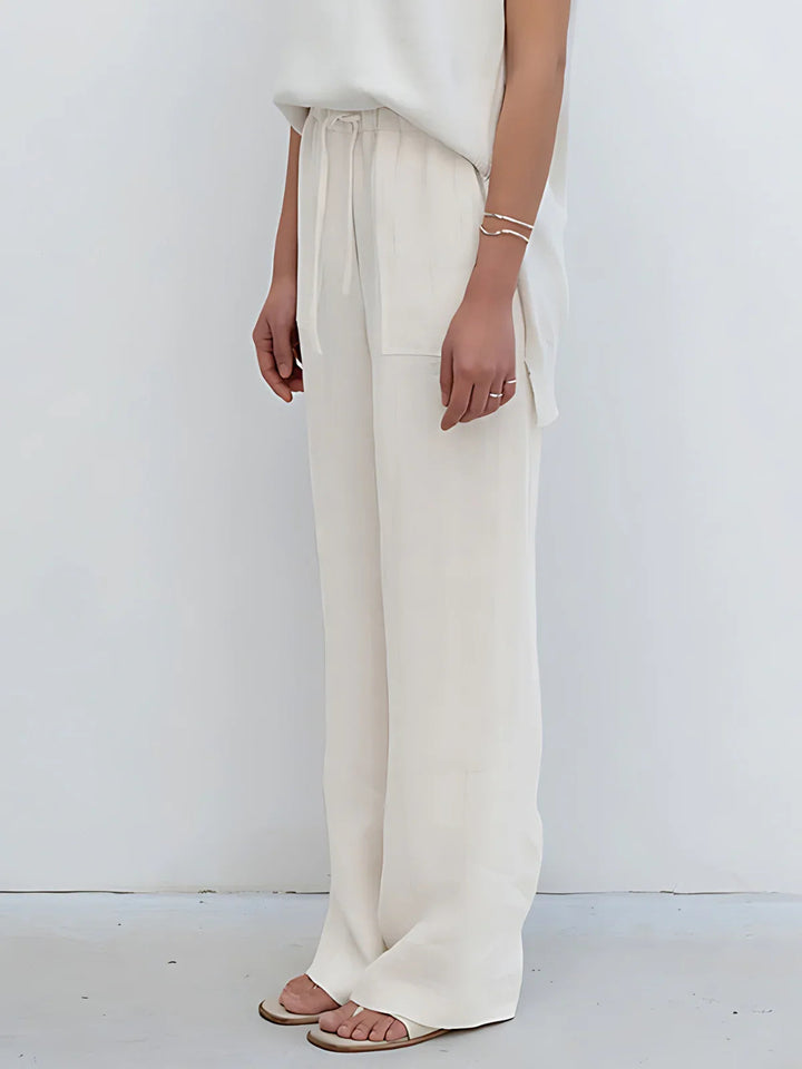 Linen High Waist Straight-Leg Pants