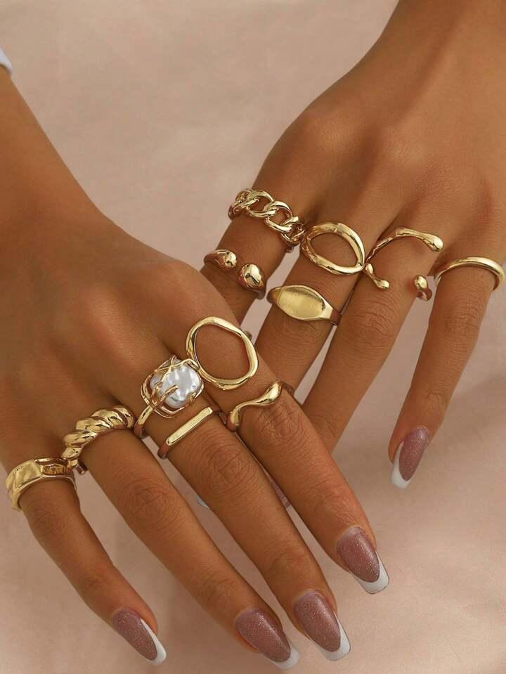 12-Piece Vintage Design Geometric Ring Set