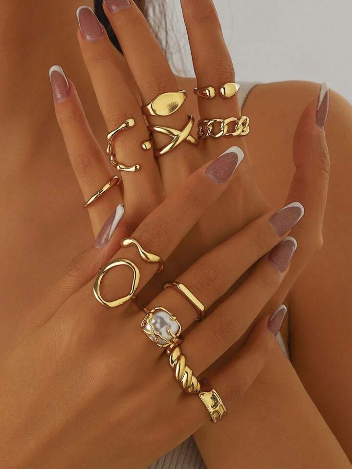 12-Piece Vintage Design Geometric Ring Set