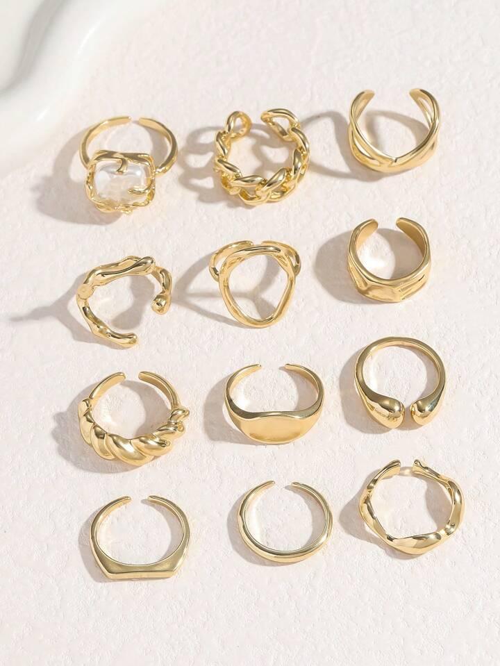 12-Piece Vintage Design Geometric Ring Set