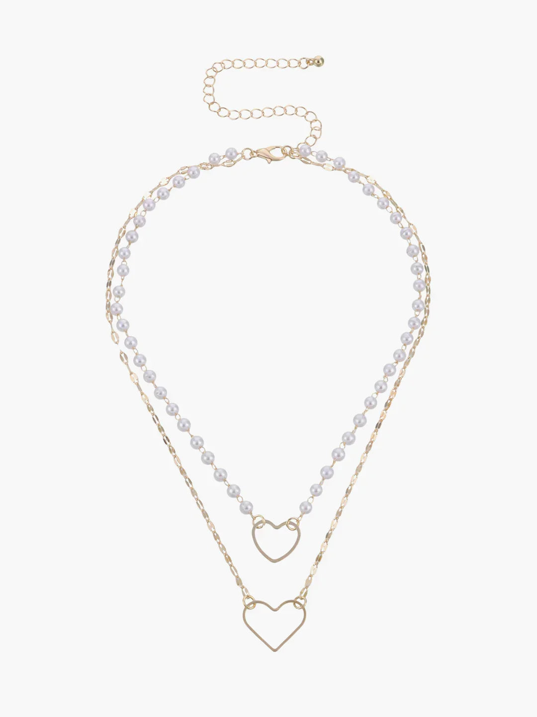 Layered Pearl Heart Charm Necklace