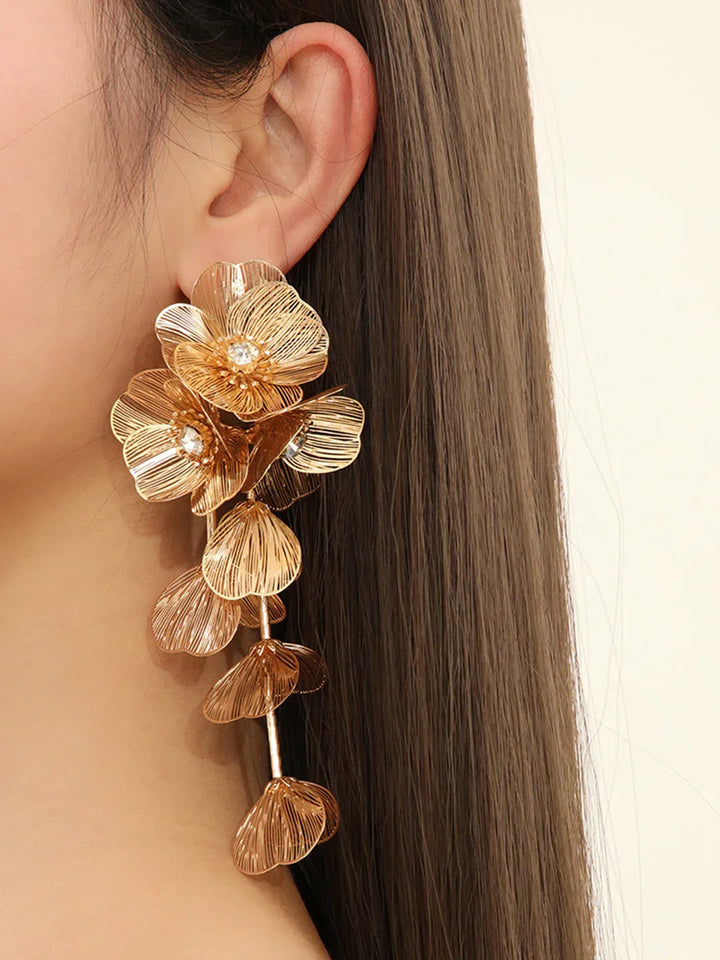Silver Needle Floral Decor Fringed Earrings