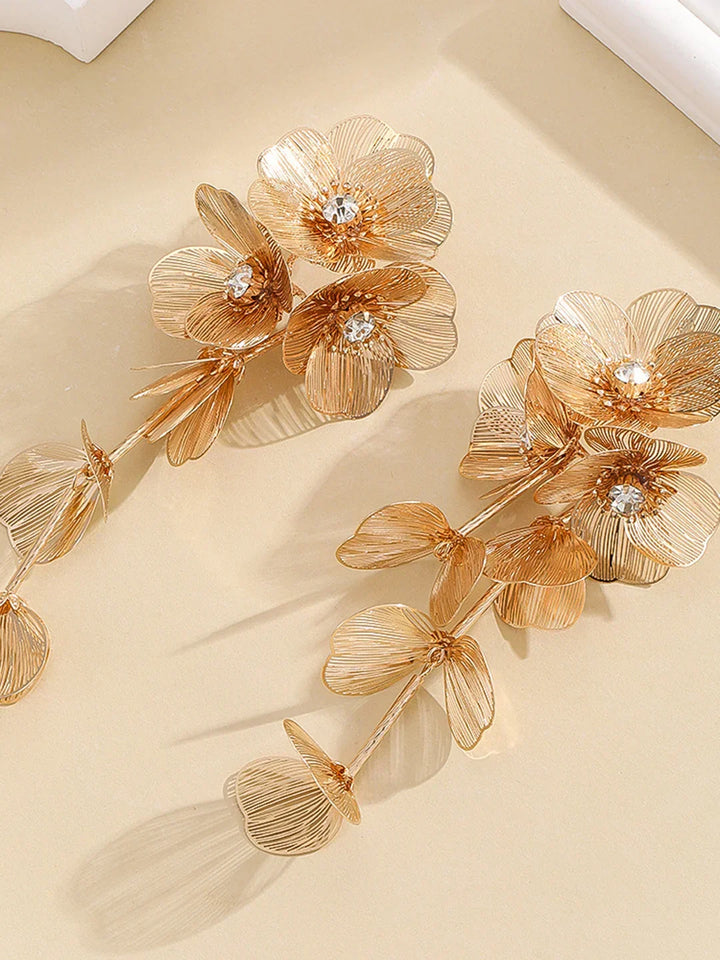 Silver Needle Floral Decor Fringed Earrings
