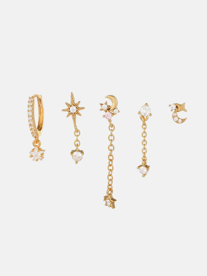 Casual Style Stars and Moon Earrings-5 Pieces