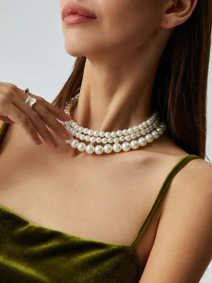 Bohemian Style Triple Layer Pearl Necklace