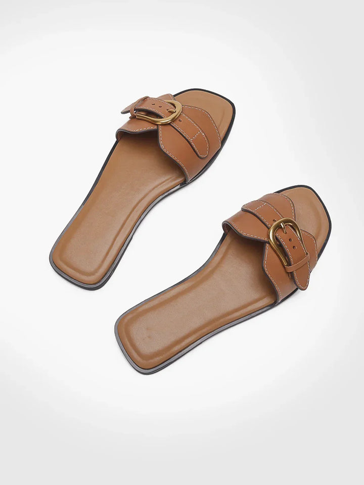 Always Chic Buckled Strap Slide Sandals
