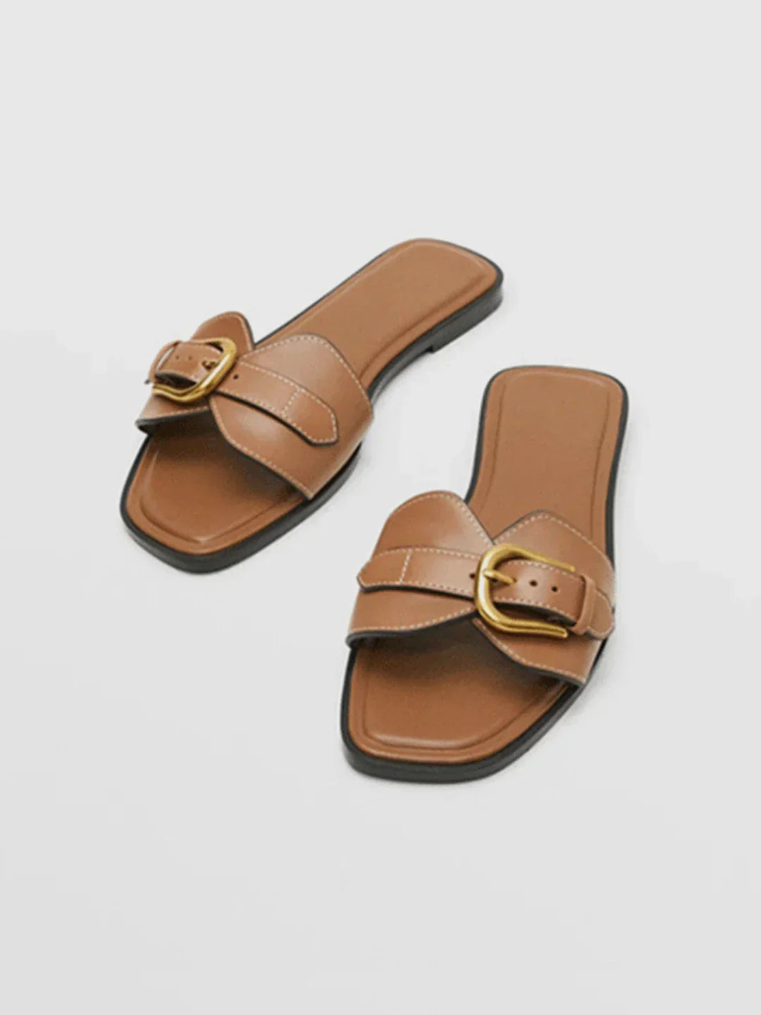 Always Chic Buckled Strap Slide Sandals