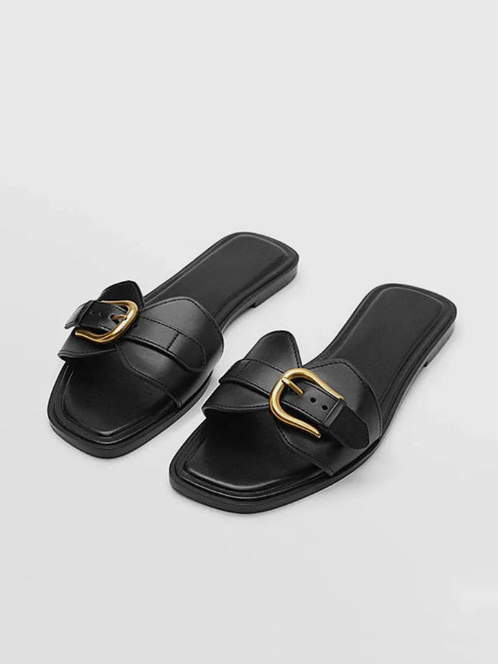Always Chic Buckled Strap Slide Sandals