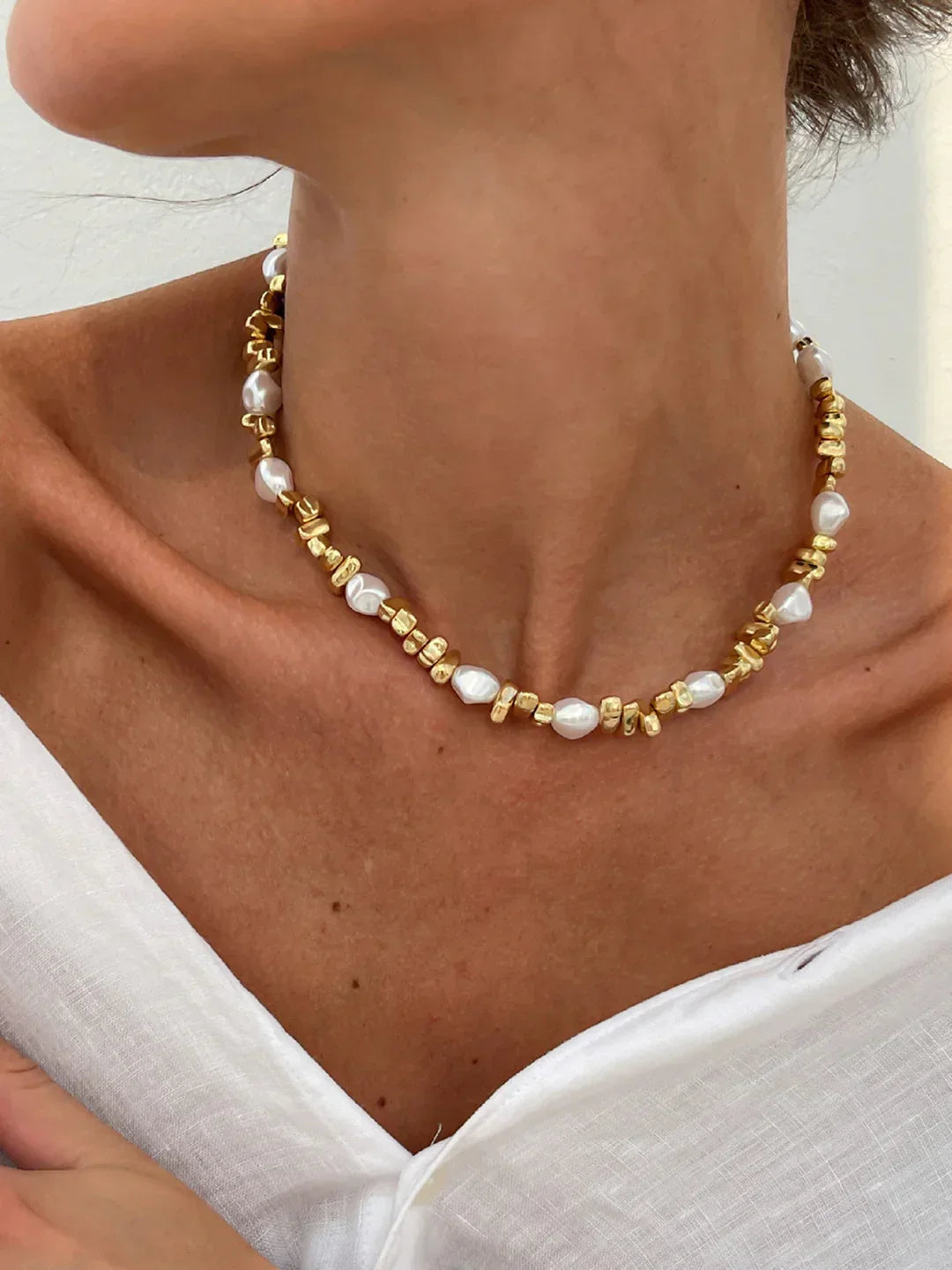 Delicate Pearl Gold Choker Necklace