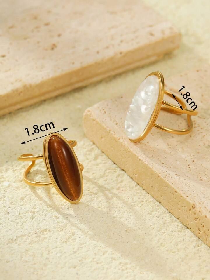 2-Piece Tiger Eye & White Stone Ring Set
