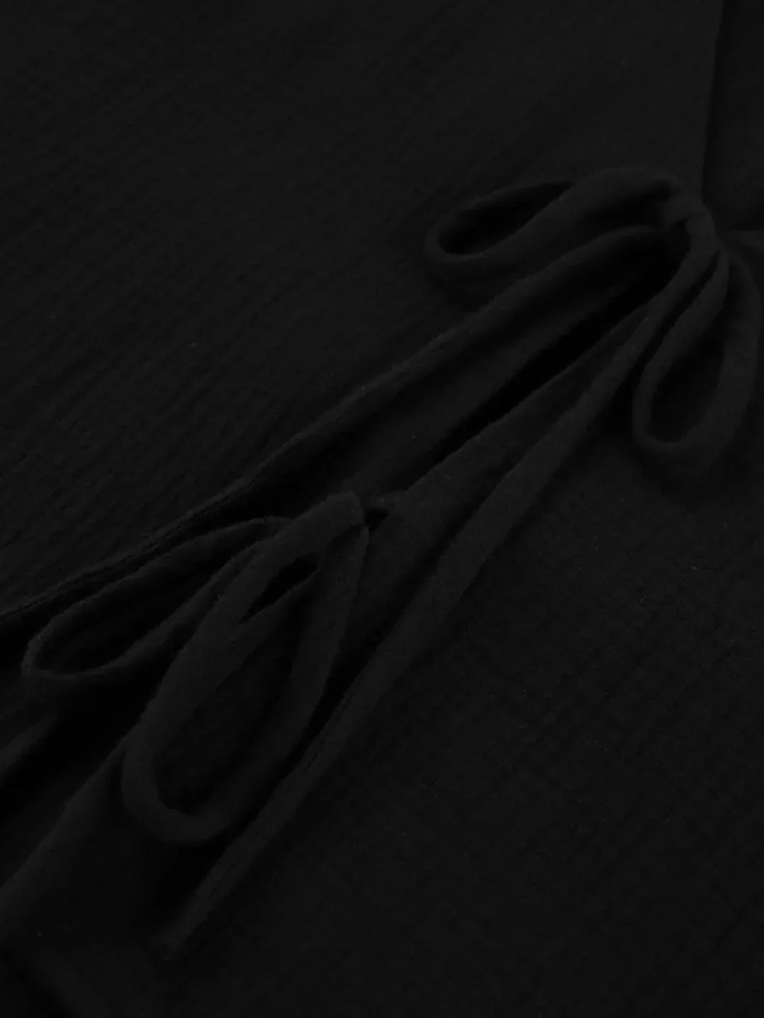 Cotton Tie-Front Long Sleeve Shorts Matching Set