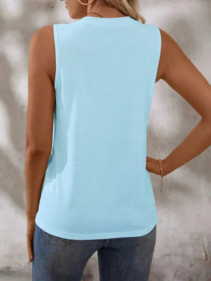 Solid Color Round-Neck Pleated Casual Tank Top