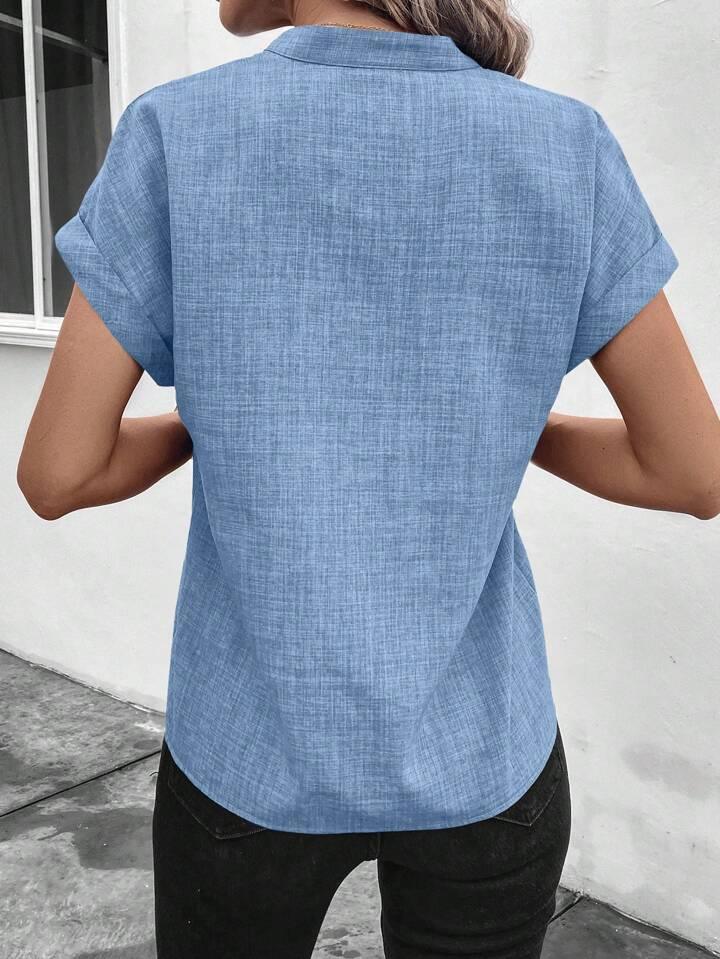 Classic Style Collar Ladies V-neck Top