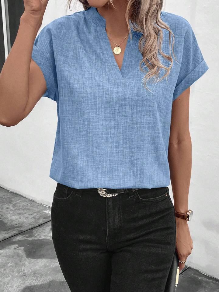 Classic Style Collar Ladies V-neck Top