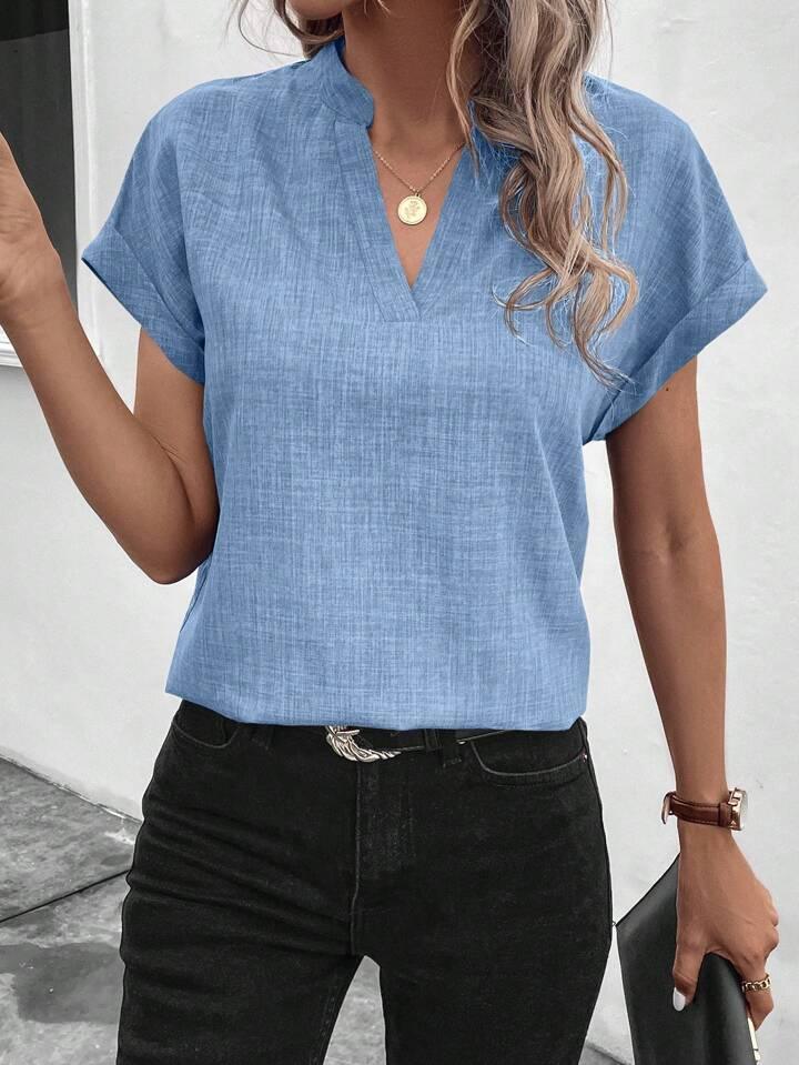 Classic Style Collar Ladies V-neck Top