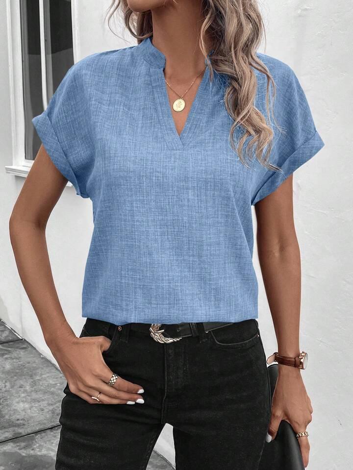 Classic Style Collar Ladies V-neck Top