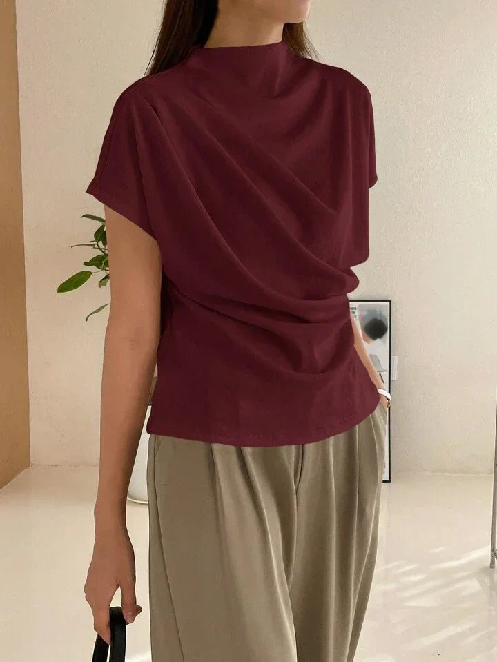 Casual Chic Solid Color Funnel Neck Blouse