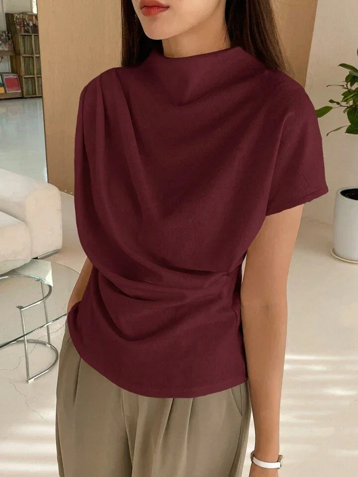 Casual Chic Solid Color Funnel Neck Blouse