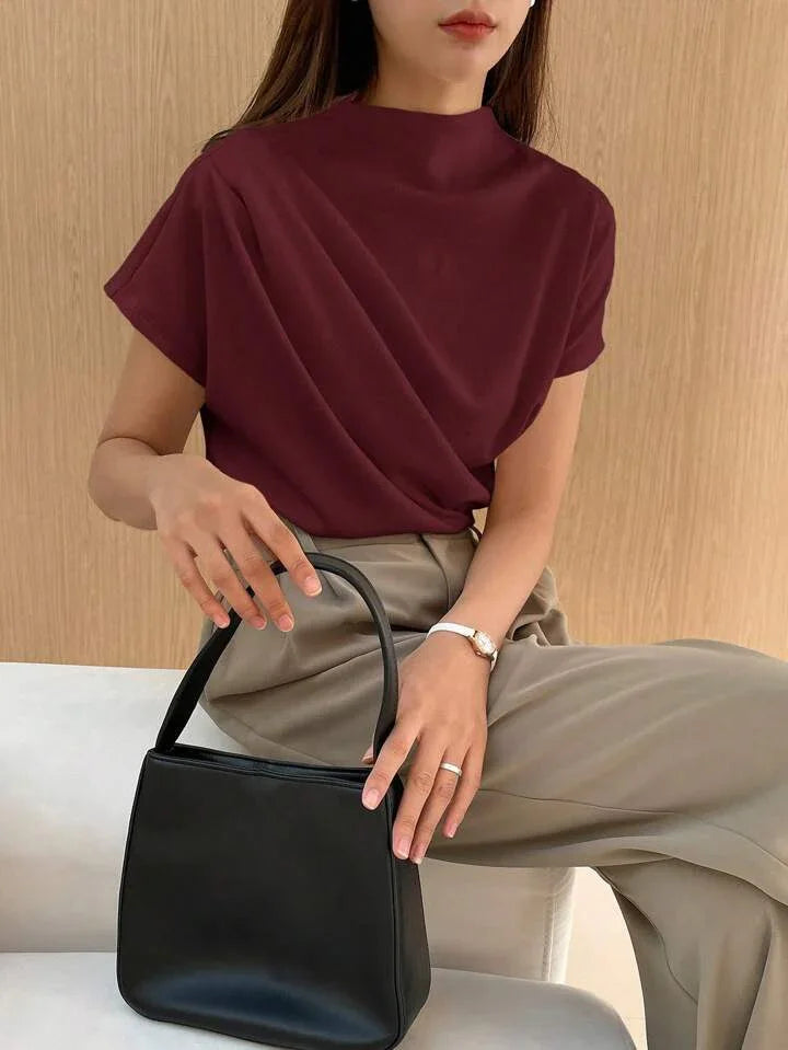 Casual Chic Solid Color Funnel Neck Blouse