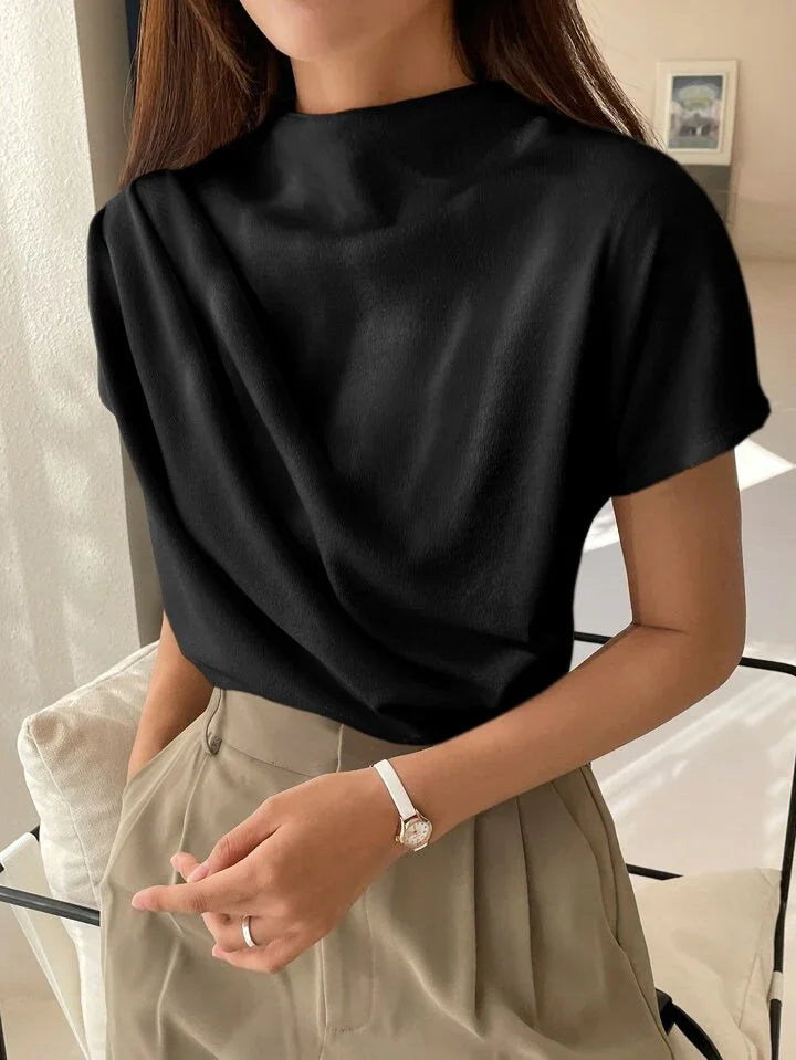 Casual Chic Solid Color Funnel Neck Blouse