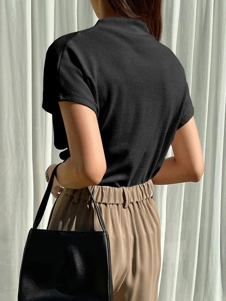 Casual Chic Solid Color Funnel Neck Blouse