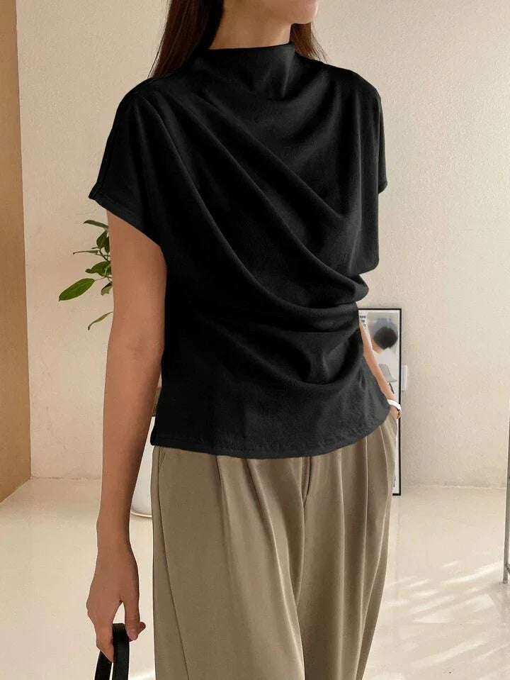 Casual Chic Solid Color Funnel Neck Blouse