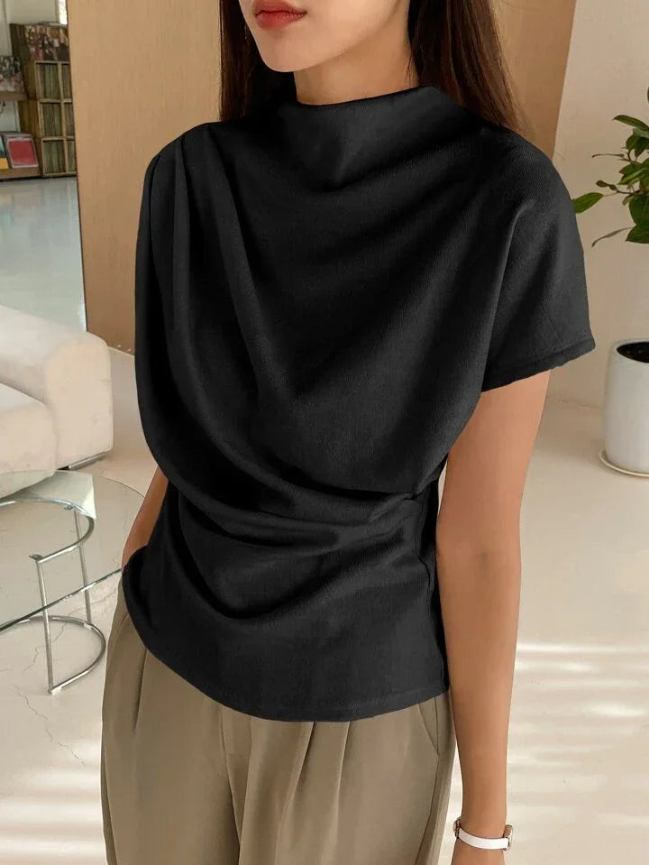 Casual Chic Solid Color Funnel Neck Blouse