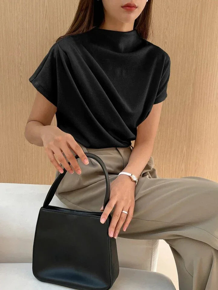 Casual Chic Solid Color Funnel Neck Blouse