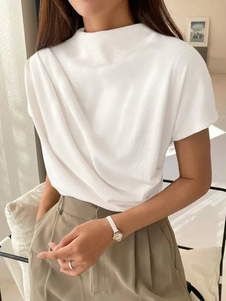 Casual Chic Solid Color Funnel Neck Blouse