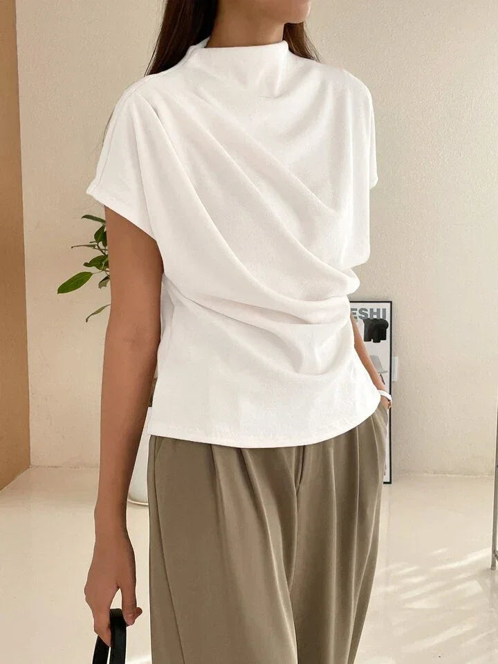 Casual Chic Solid Color Funnel Neck Blouse