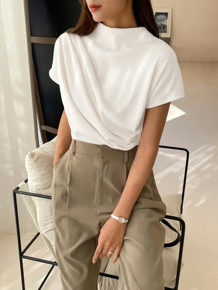 Casual Chic Solid Color Funnel Neck Blouse