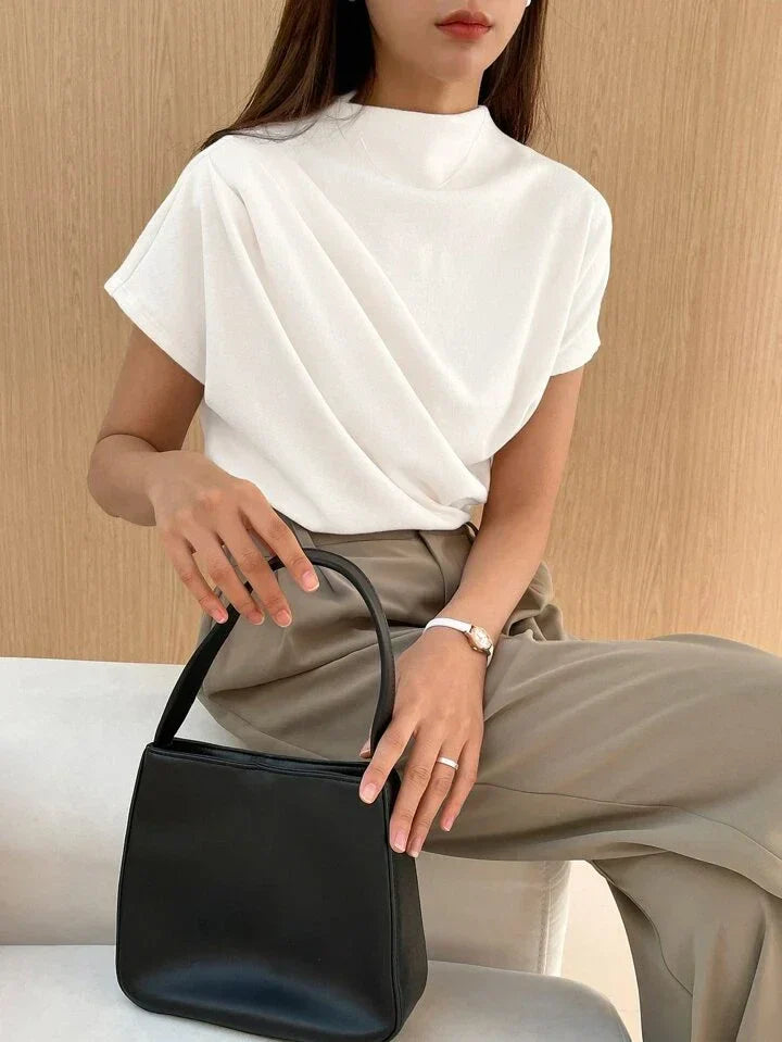 Casual Chic Solid Color Funnel Neck Blouse