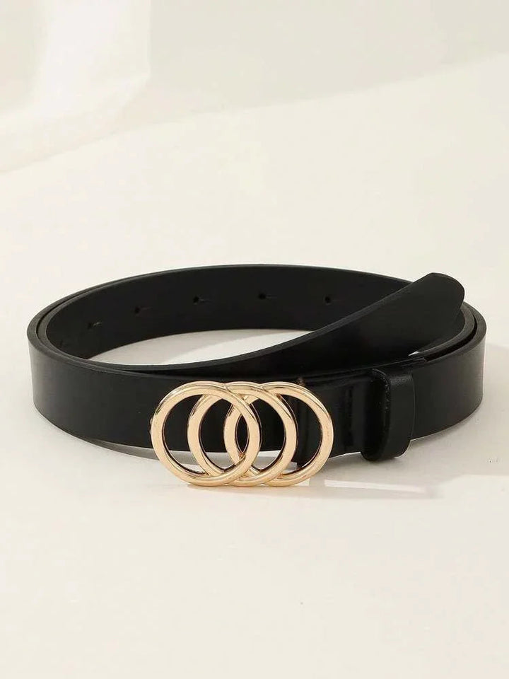 Black Belt with Triple Gold Ring Buckle